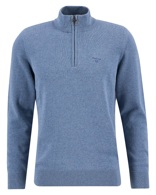 Barbour Cotton Mens Half Zip Jumper - Blue Stone