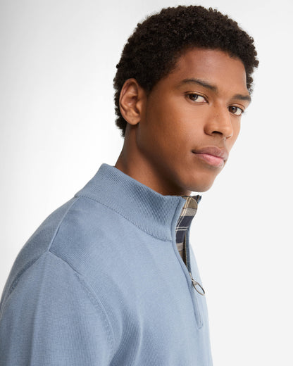 Barbour Cotton Mens Half Zip Jumper - Tarn Blue | CHO | Designer Mens Knitwear