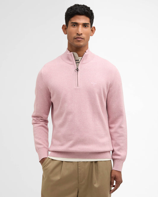 Barbour Cotton Mens Half Zip Jumper - Pink | CHO | Designer Mens Knitwear