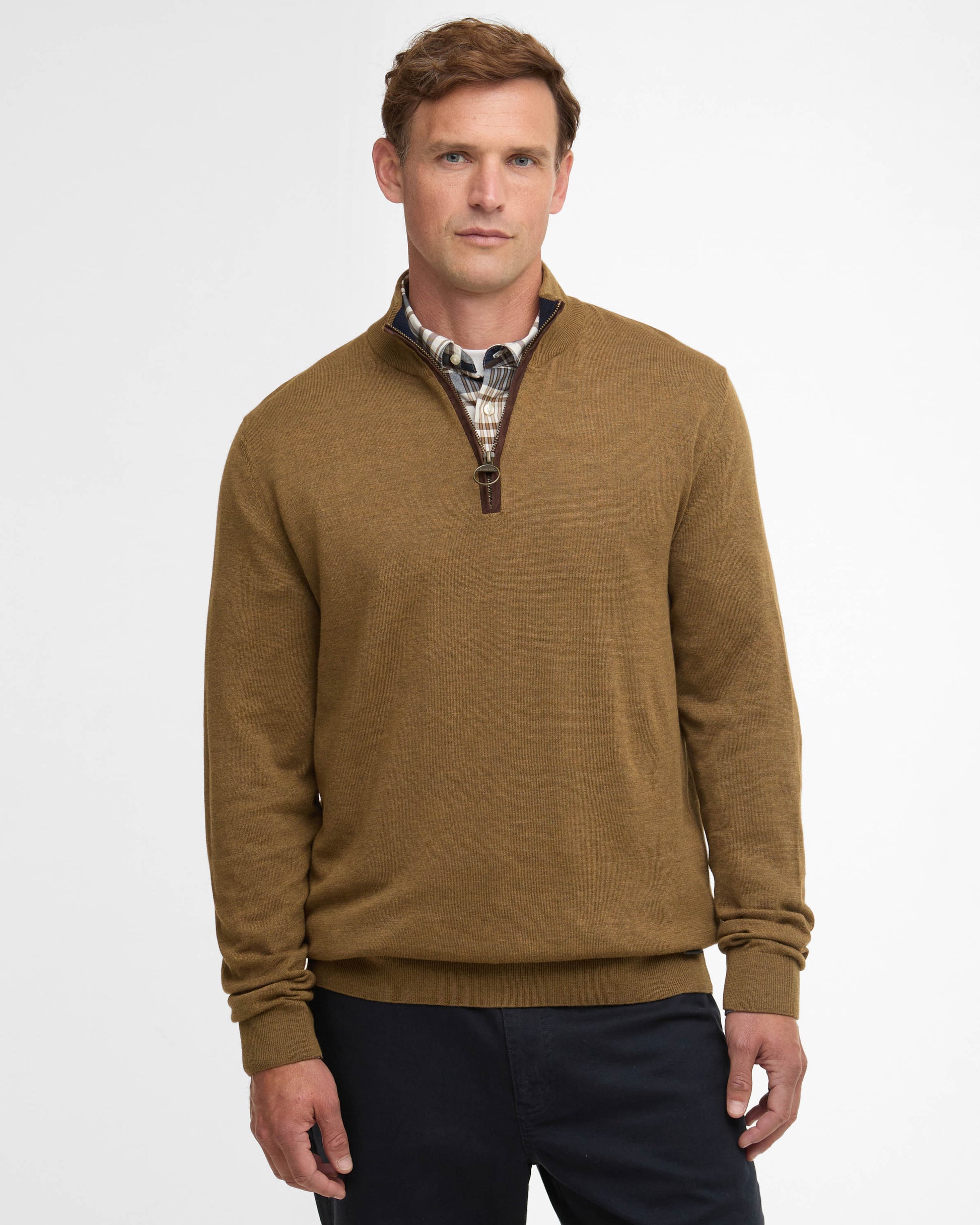 Barbour Bayfield Mens Half Zip Jumper - Russet | CHO | Designer Mens Jumpers