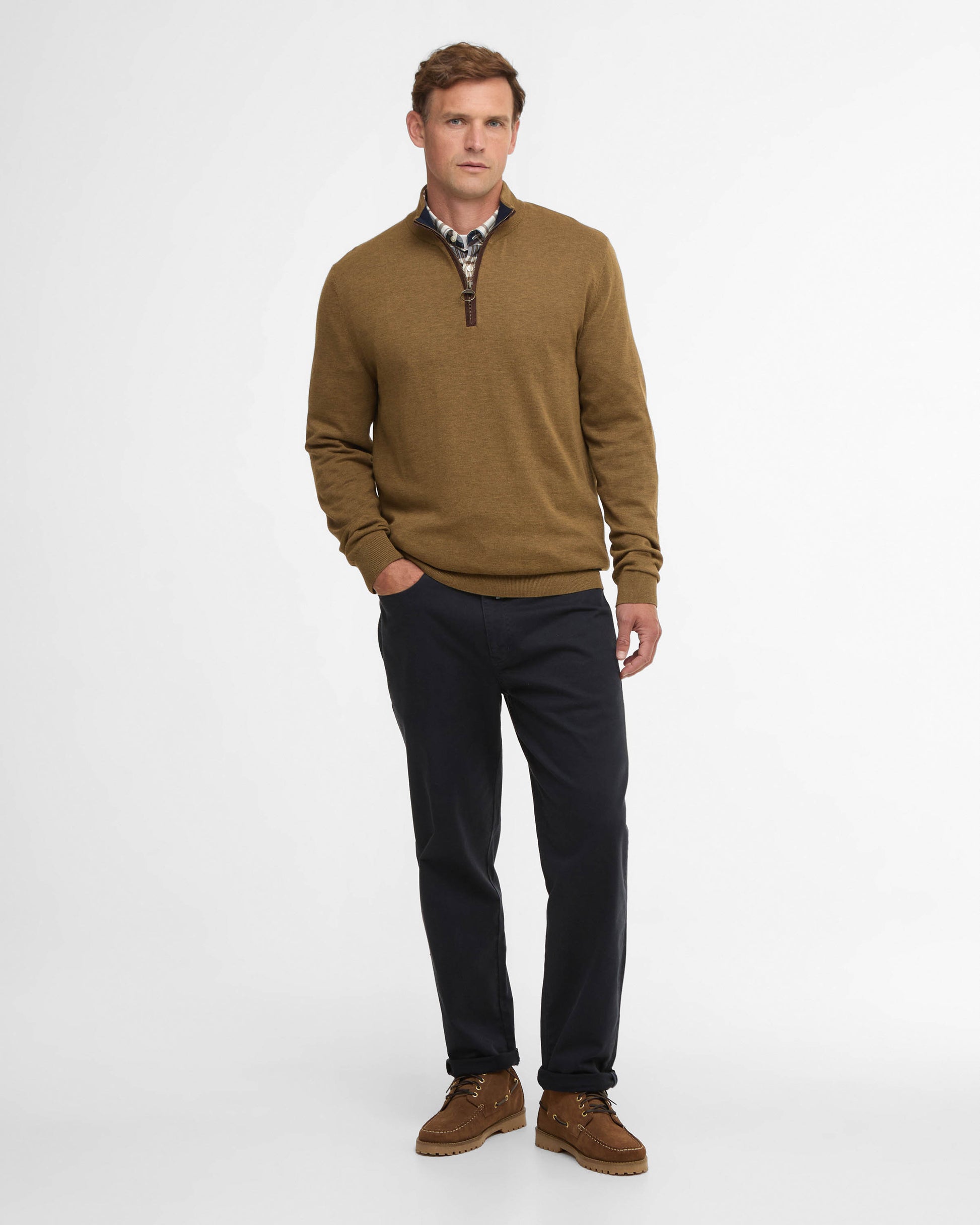 Barbour Bayfield Mens Half Zip Jumper - Russet | CHO | Designer Mens Jumpers