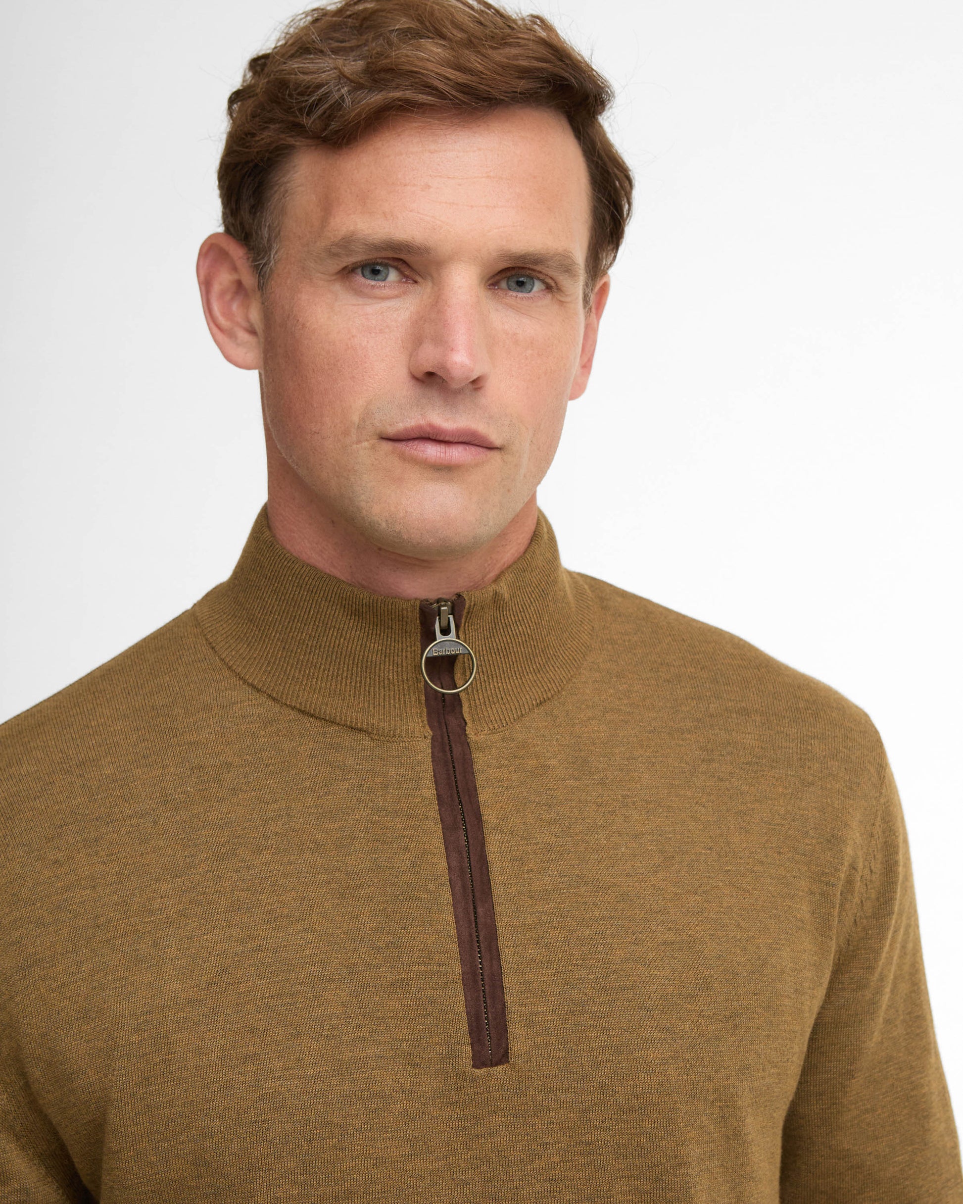 Barbour Bayfield Mens Half Zip Jumper - Russet | CHO | Designer Mens Jumpers