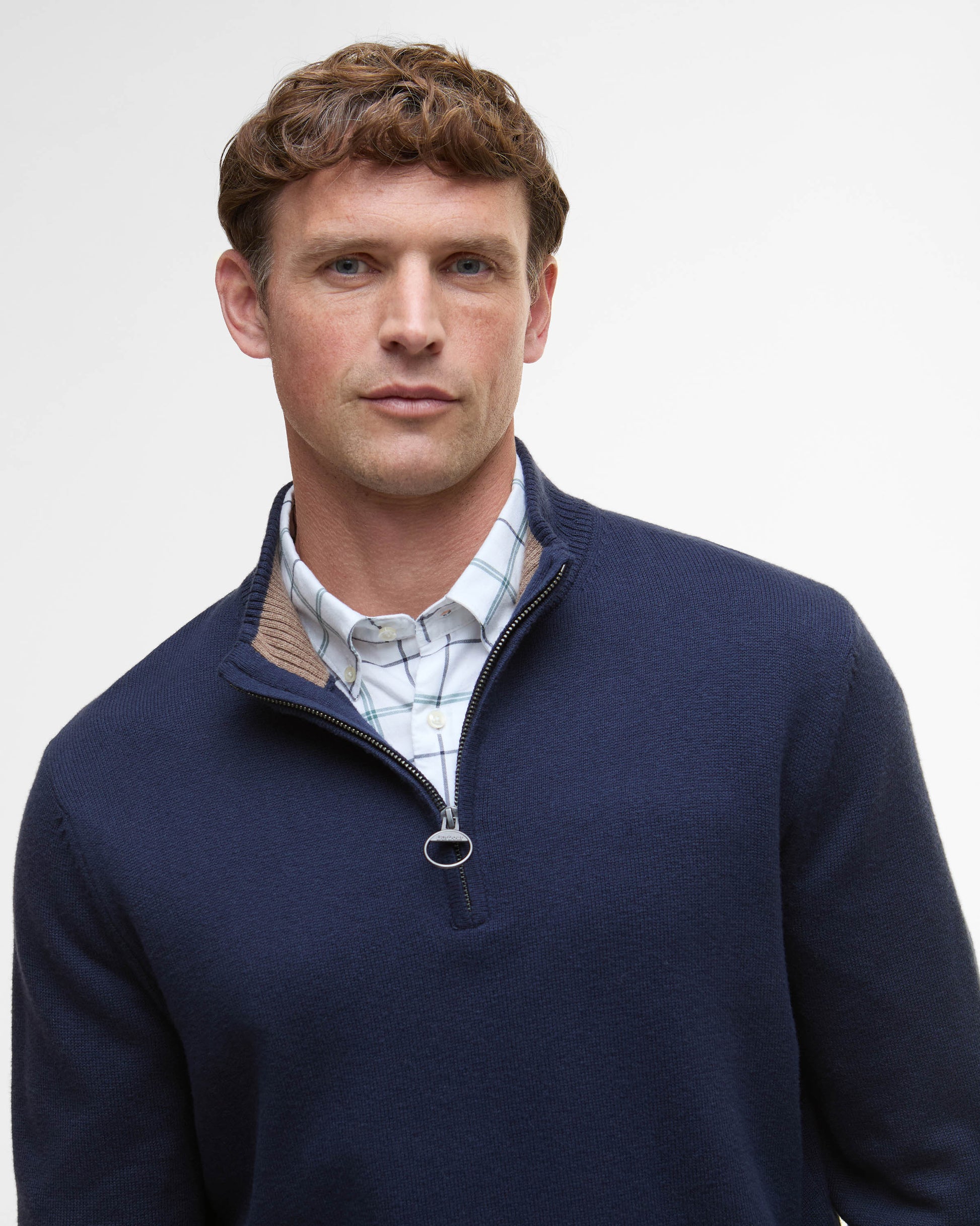 Barbour Kelson Mens Half Zip Knitted Jumper - Navy | CHO | Designer Mens Half Zip Jumpers