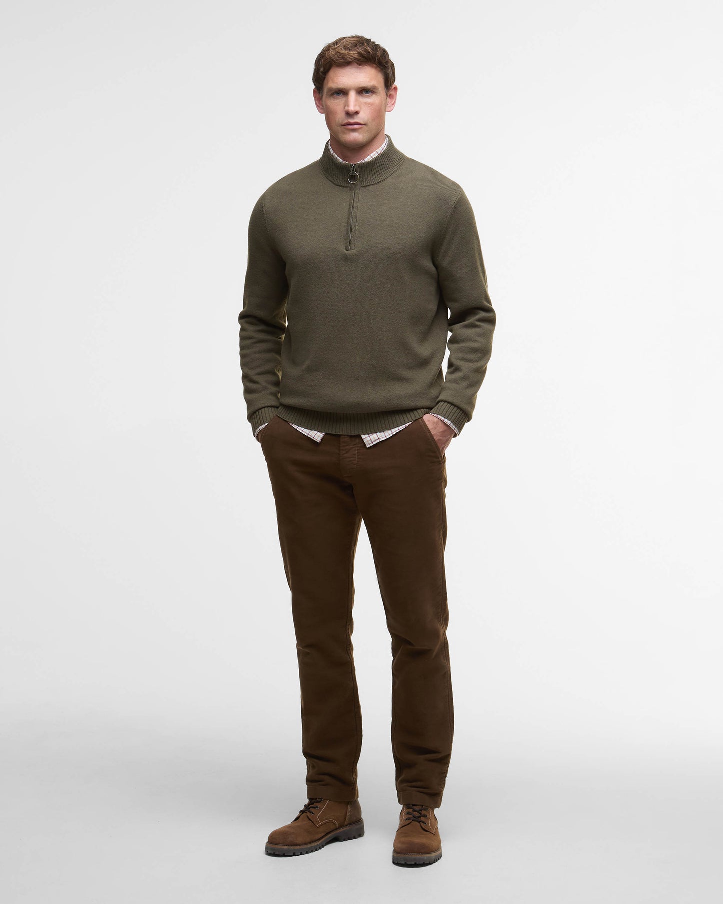 Barbour Kelson Mens Half Zip Knitted Jumper - Olive | CHO | Designer Mens Half Zip Jumpers