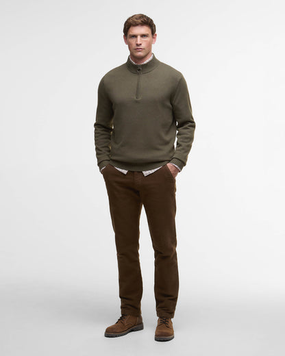 Barbour Kelson Mens Half Zip Knitted Jumper - Olive | CHO | Designer Mens Half Zip Jumpers
