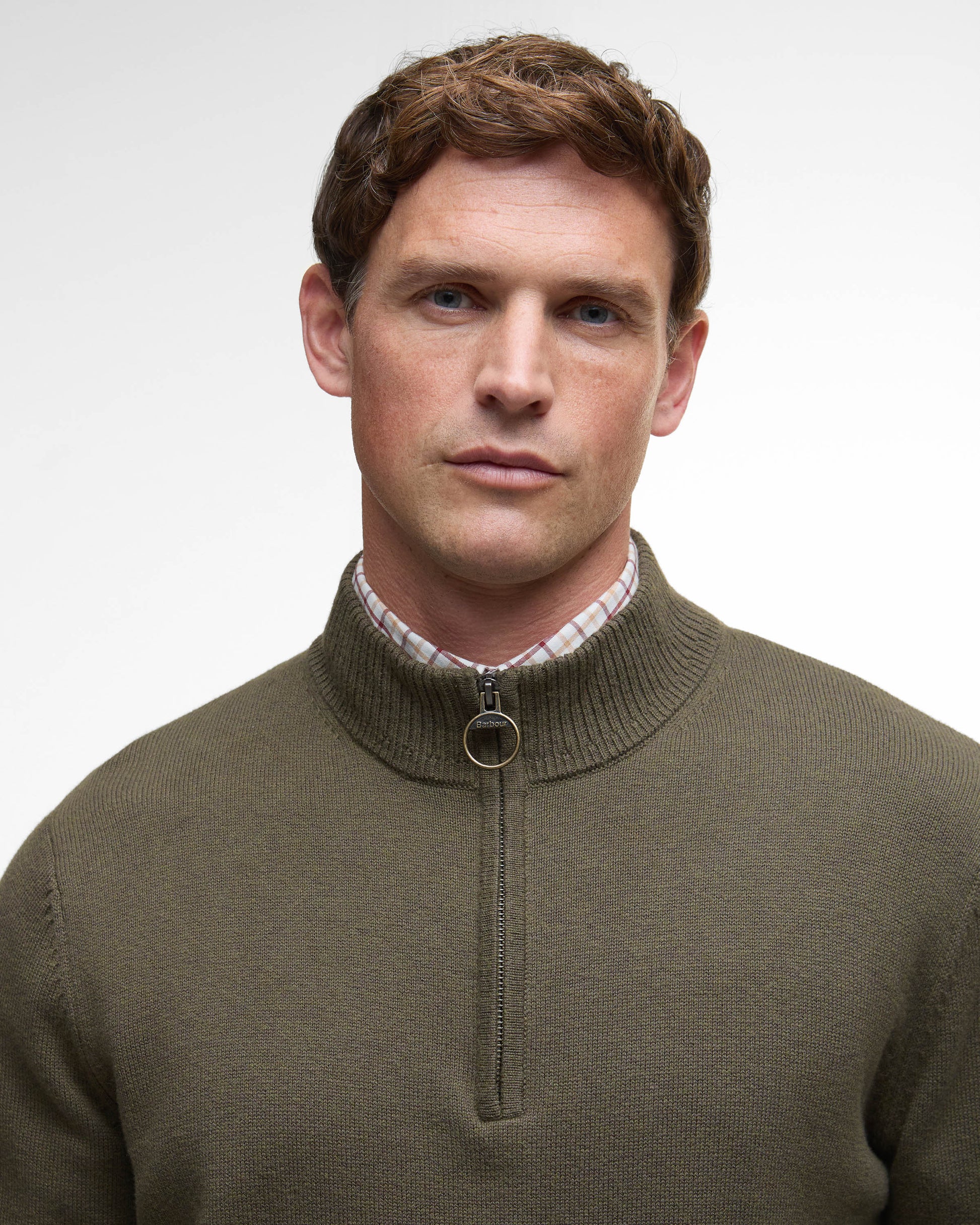 Barbour Kelson Mens Half Zip Knitted Jumper - Olive | CHO | Designer Mens Half Zip Jumpers