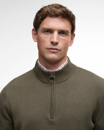 Barbour Kelson Mens Half Zip Knitted Jumper - Olive | CHO | Designer Mens Half Zip Jumpers