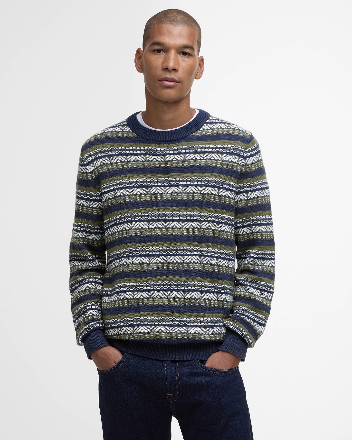 Barbour Topcliffe Mens Fairisle Crew Neck Sweater - Navy