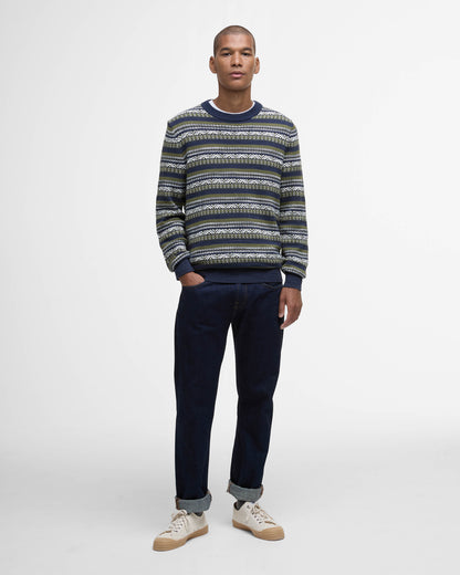 Barbour Topcliffe Mens Fairisle Crew Neck Sweater - Navy