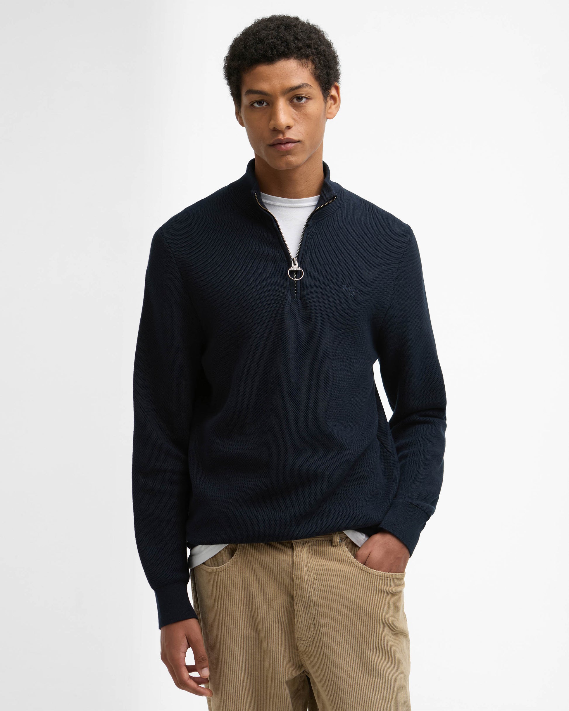 Barbour Essential Honeycomb Mens Half Zip Sweater - Navy | CHO | Designer Mens Half Zip Jumpers