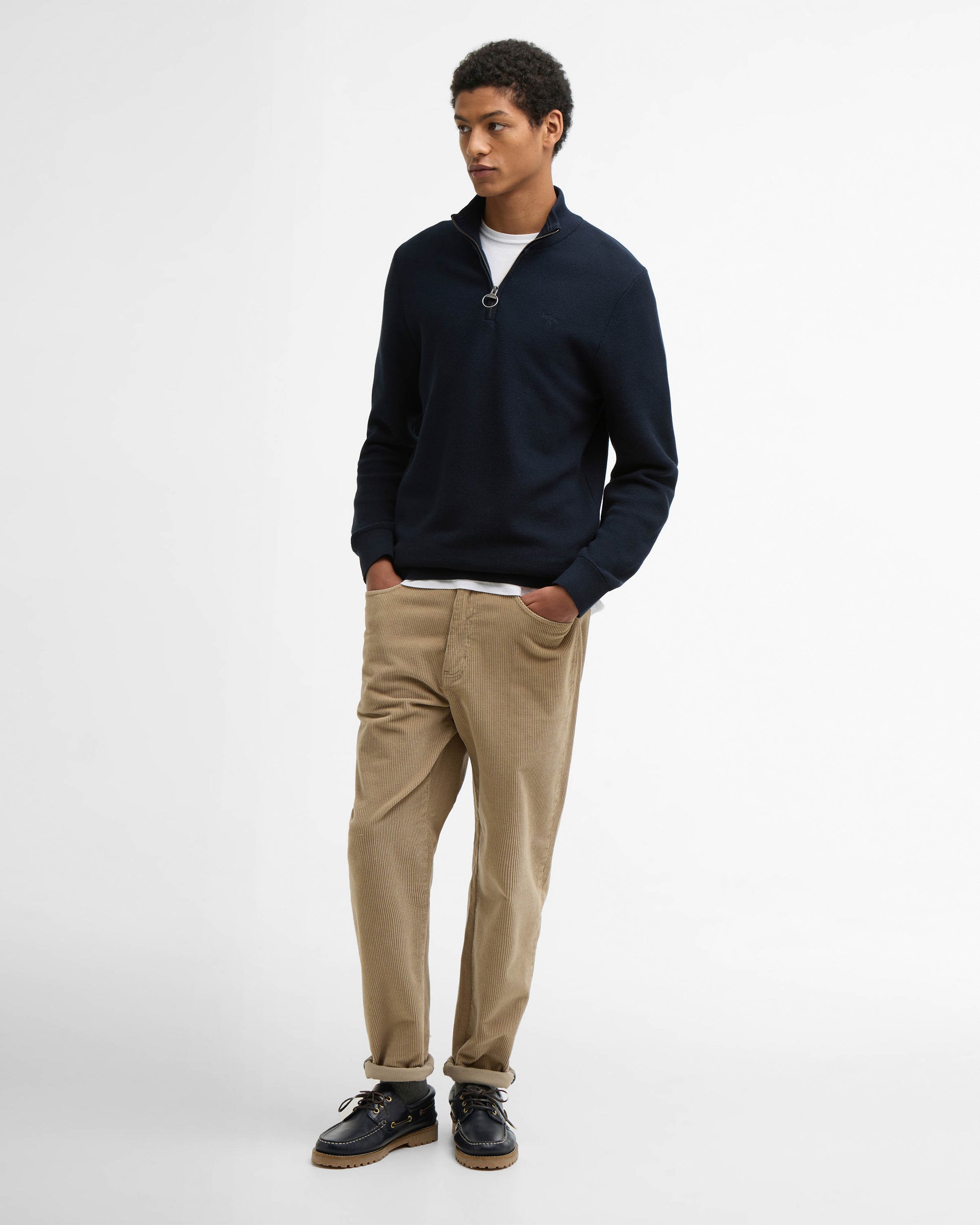 Barbour Essential Honeycomb Mens Half Zip Sweater - Navy | CHO | Designer Mens Half Zip Jumpers