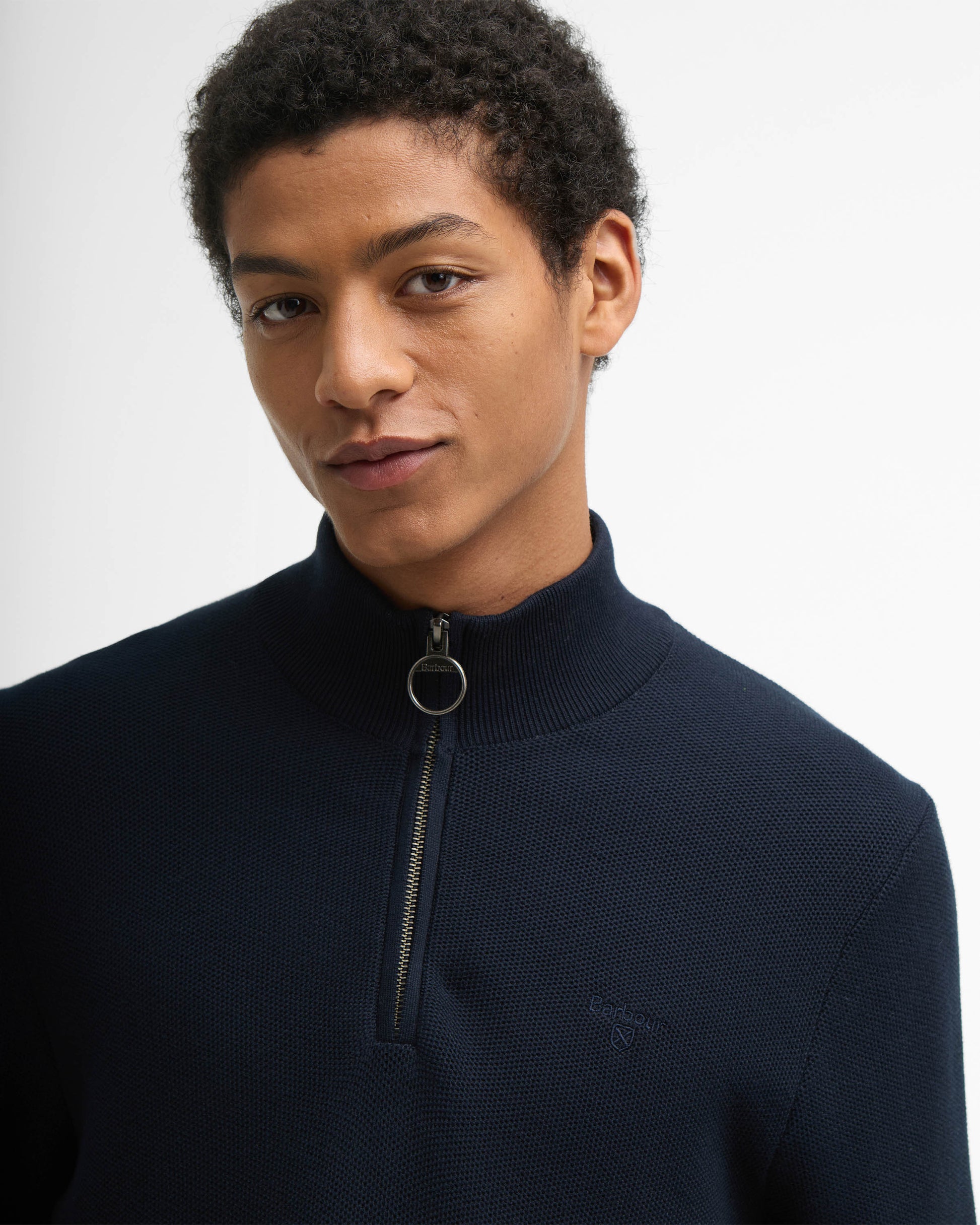 Barbour Essential Honeycomb Mens Half Zip Sweater - Navy | CHO | Designer Mens Half Zip Jumpers