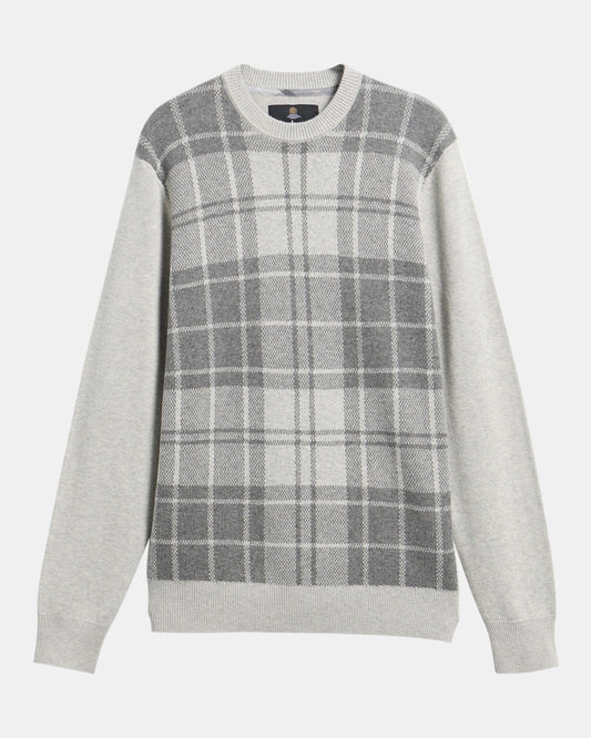 Barbour Mineral Mens Tartan Crew Neck Sweater - Grey Marl | CHO | Designer Mens Crew Neck Jumpers