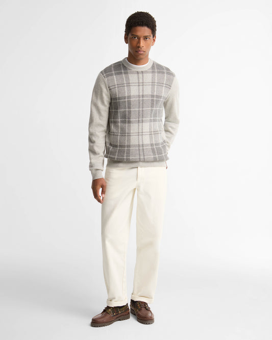Barbour Mineral Mens Tartan Crew Neck Sweater - Grey Marl | CHO | Designer Mens Crew Neck Jumpers