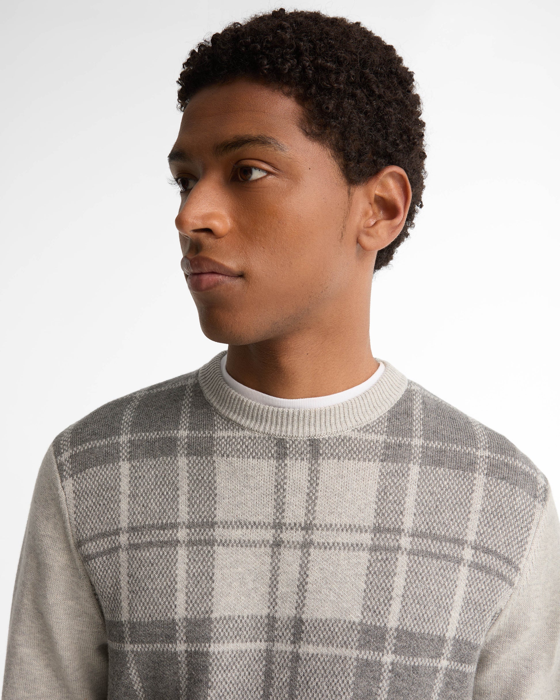 Barbour Mineral Mens Tartan Crew Neck Sweater - Grey Marl | CHO | Designer Mens Crew Neck Jumpers