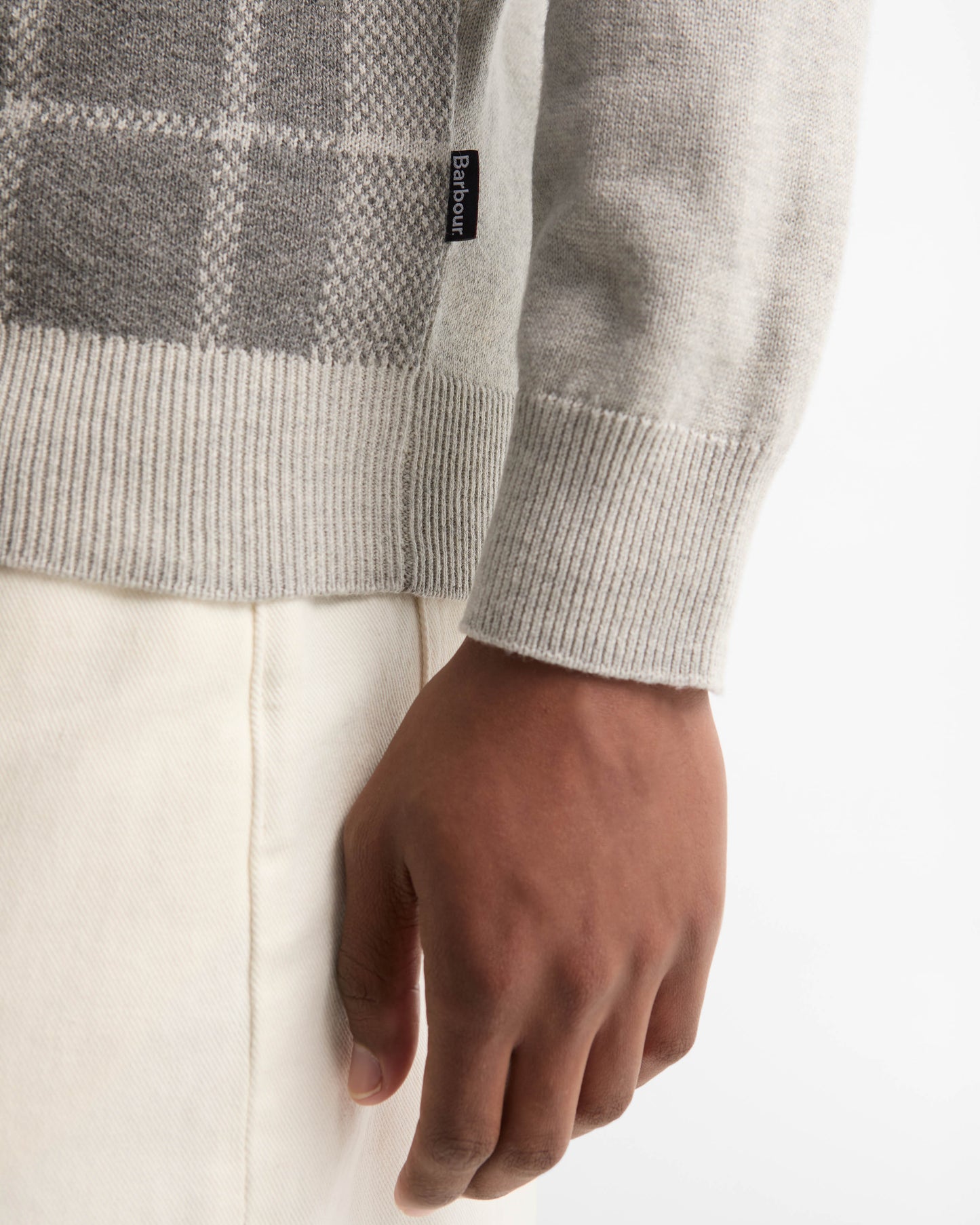 Barbour Mineral Mens Tartan Crew Neck Sweater - Grey Marl | CHO | Designer Mens Crew Neck Jumpers