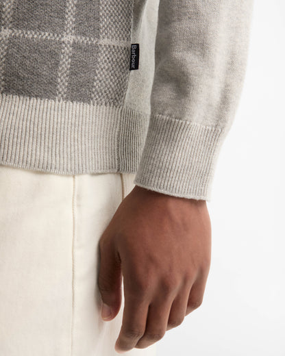 Barbour Mineral Mens Tartan Crew Neck Sweater - Grey Marl | CHO | Designer Mens Crew Neck Jumpers