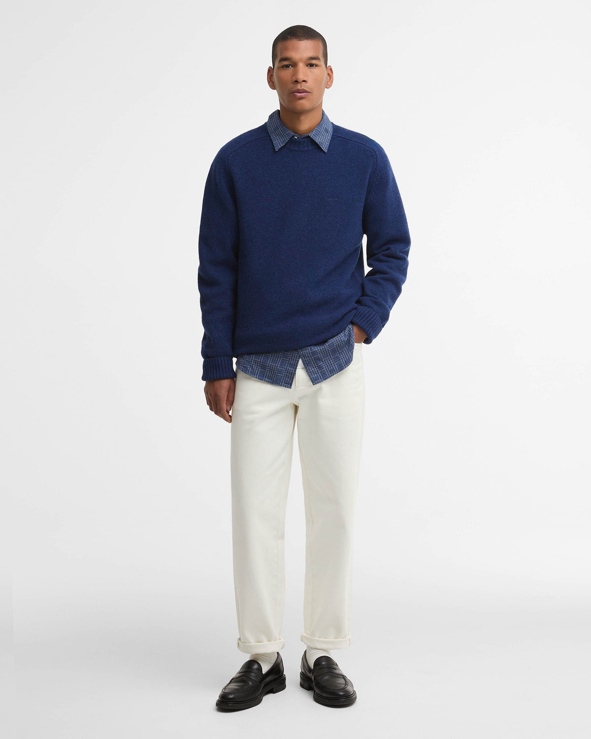 Barbour Newtown Mens Crew Neck Sweater - Inky Blue | CHO | Designer Mens Crew Neck Jumpers