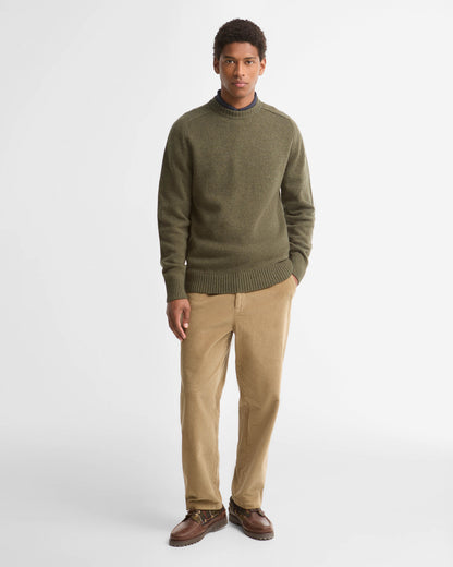 Barbour Newtown Mens Crew Neck Sweater - Mid Olive | CHO | Designer Mens Crew Neck Jumpers