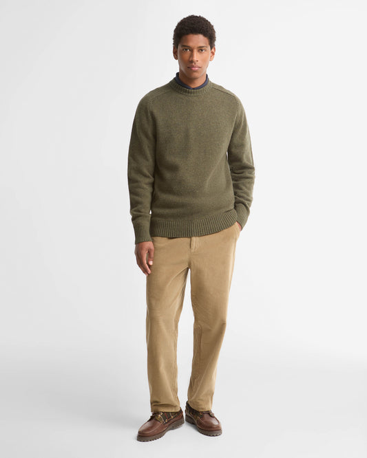 Barbour Newtown Mens Crew Neck Sweater - Mid Olive | CHO | Designer Mens Crew Neck Jumpers