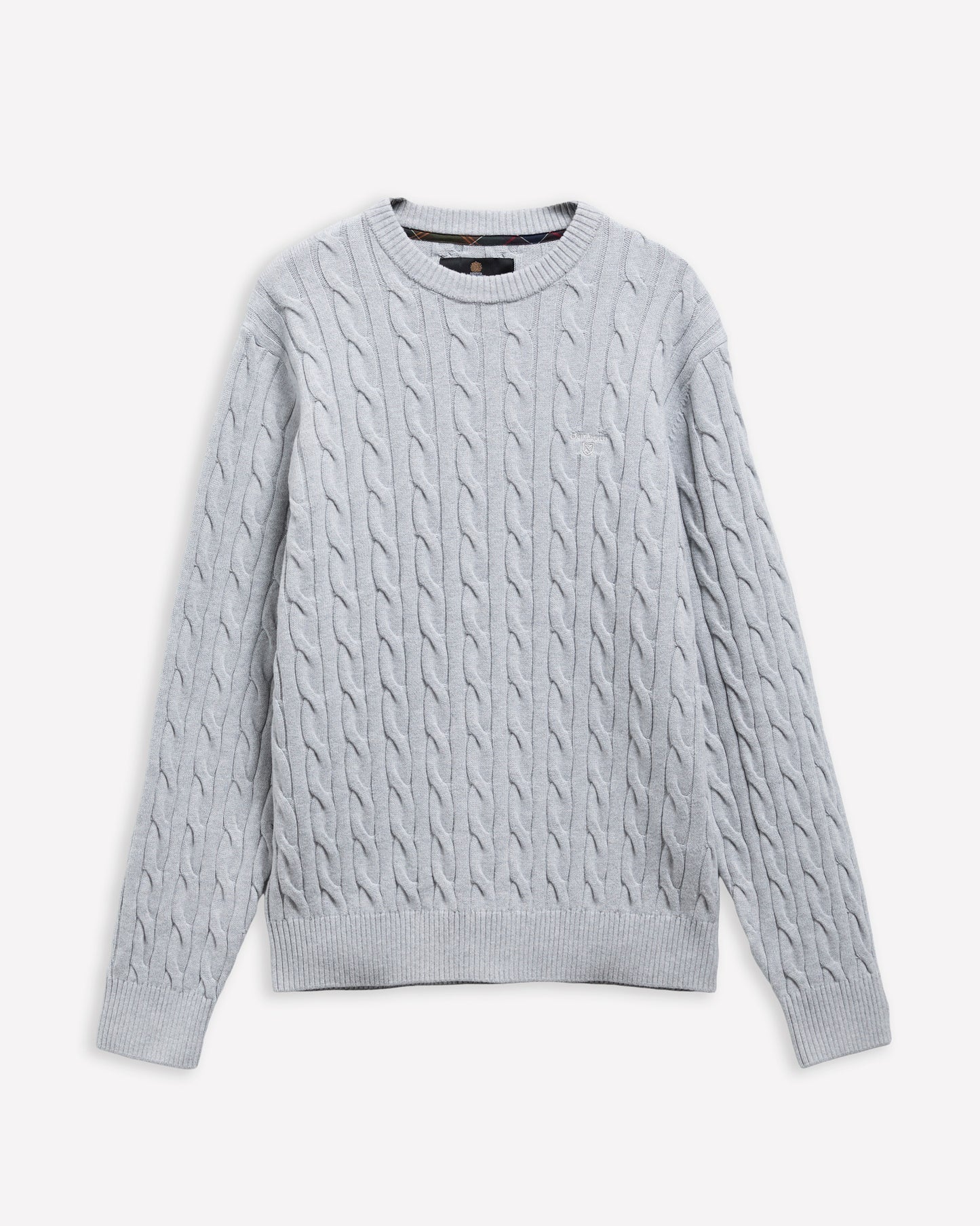 Barbour Alden Mens Cable Knit Crewneck Sweater - Light Grey Marl