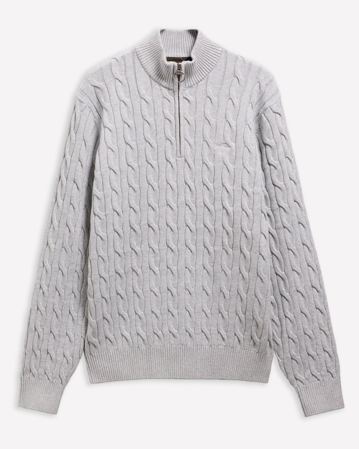 Barbour Alden Mens Cable Knit Half Zip Sweater - Light Grey Marl