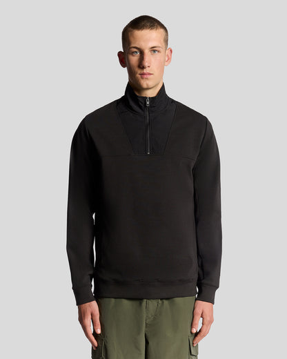 Lyle & Scott Panelled Hybrid Quarter Zip - X002 Black Ice