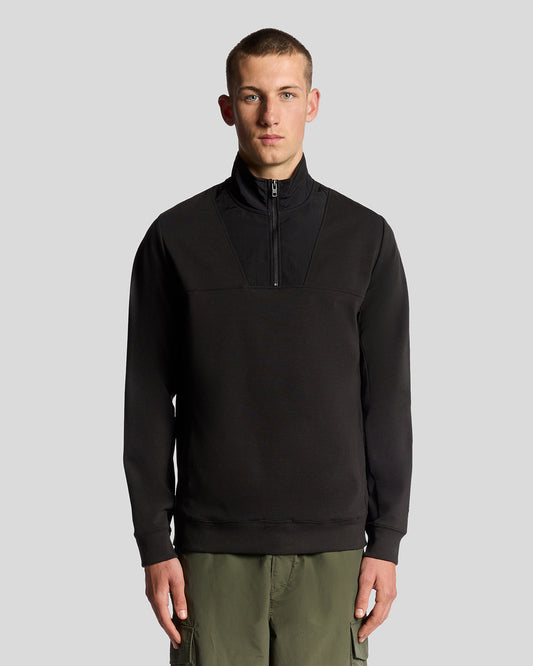 Lyle & Scott Panelled Hybrid Quarter Zip - X002 Black Ice