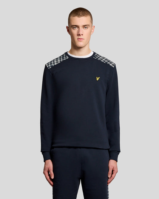 Lyle & Scott Check Panelled Mens Crew Neck Sweatshirt - Z271 Dark Navy