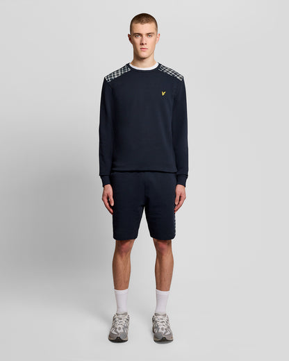 Lyle & Scott Check Panelled Mens Crew Neck Sweatshirt - Z271 Dark Navy