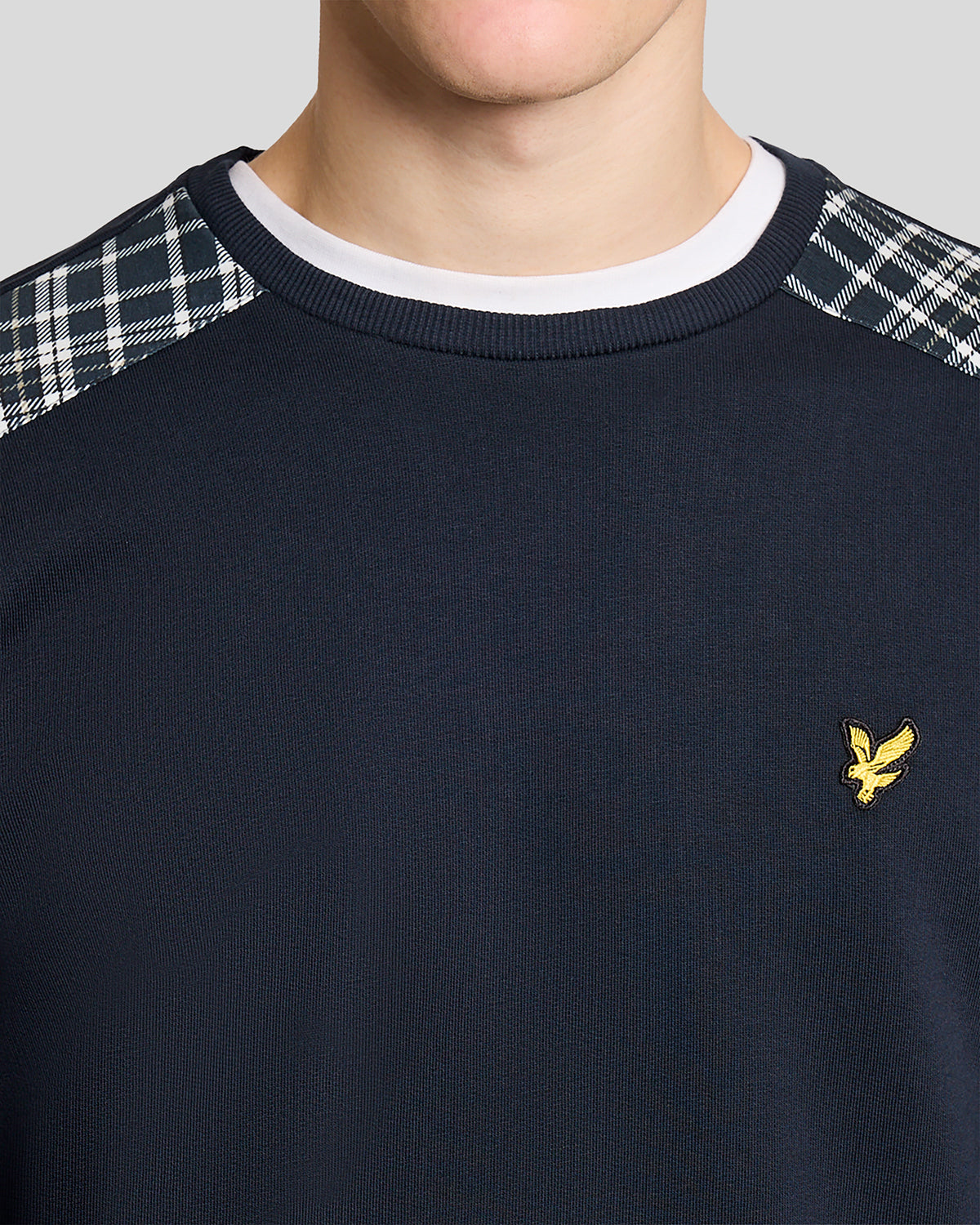 Lyle & Scott Check Panelled Mens Crew Neck Sweatshirt - Z271 Dark Navy