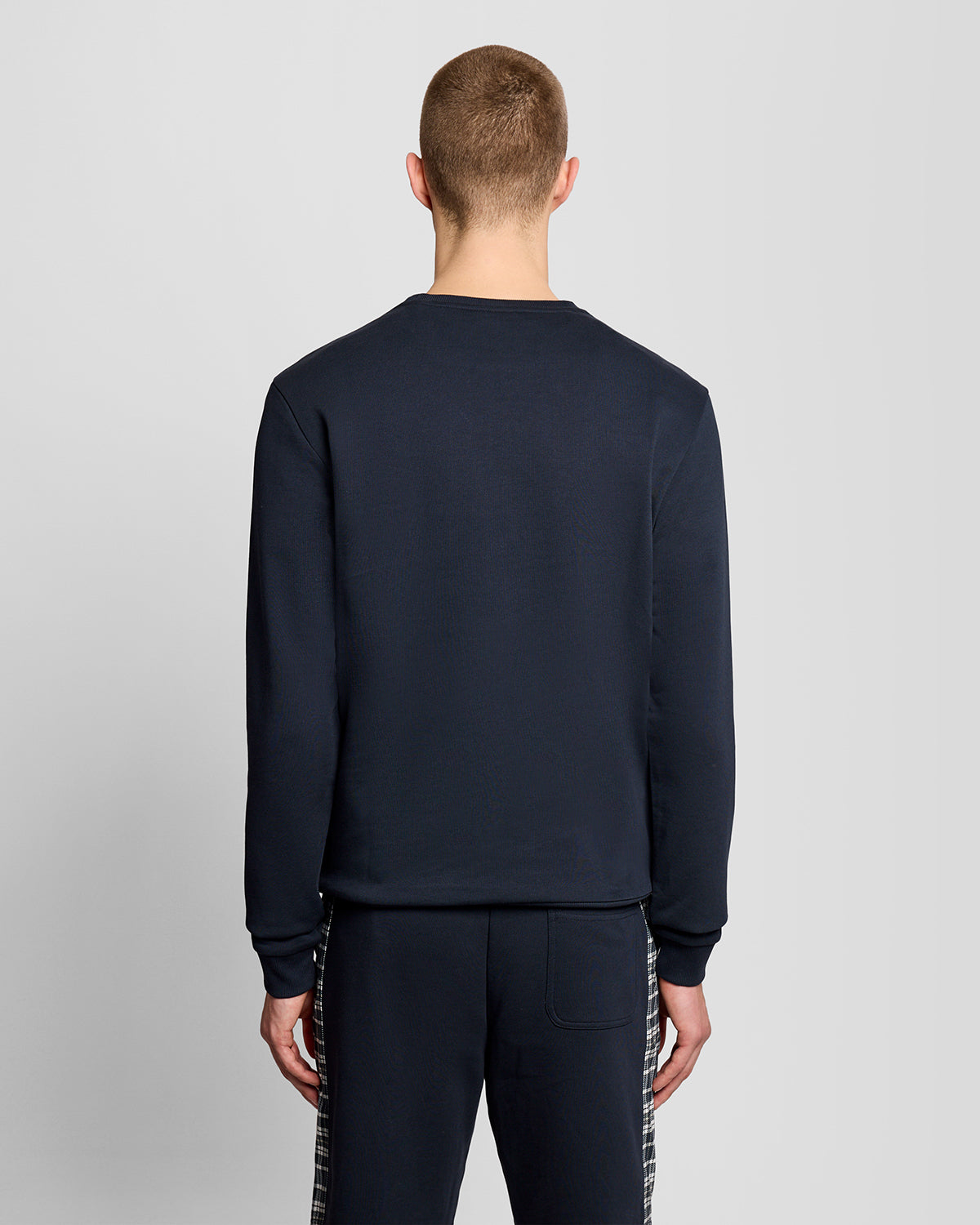 Lyle & Scott Check Panelled Mens Crew Neck Sweatshirt - Z271 Dark Navy