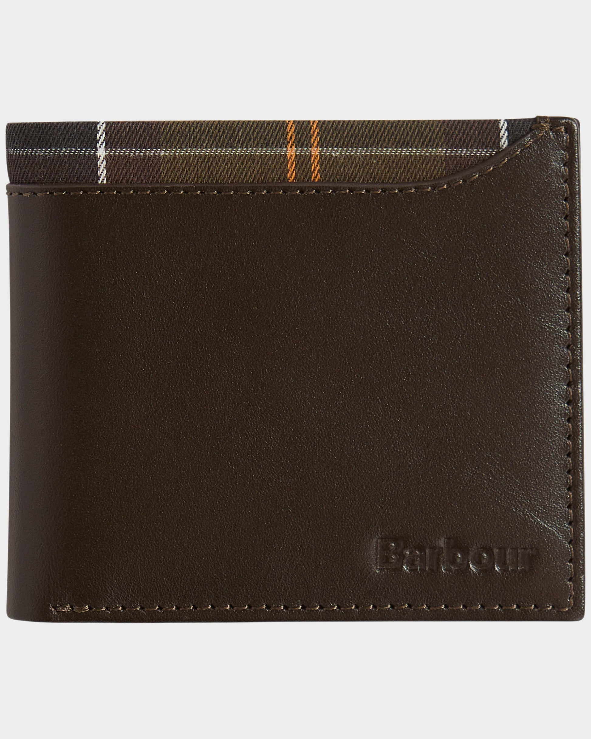 Barbour Brodick Mens Leather/Tartan Billfold Wallet - Brown/Classic | CHO | Designer Mens Wallets