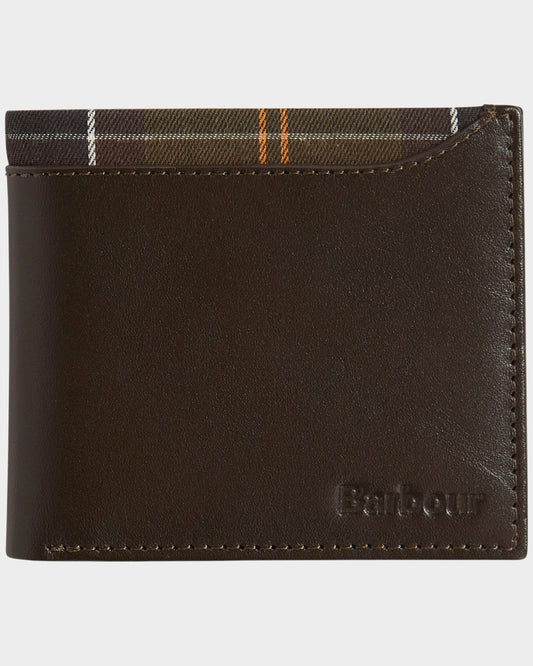 Barbour Brodick Mens Leather/Tartan Billfold Wallet - Brown/Classic | CHO | Designer Mens Wallets