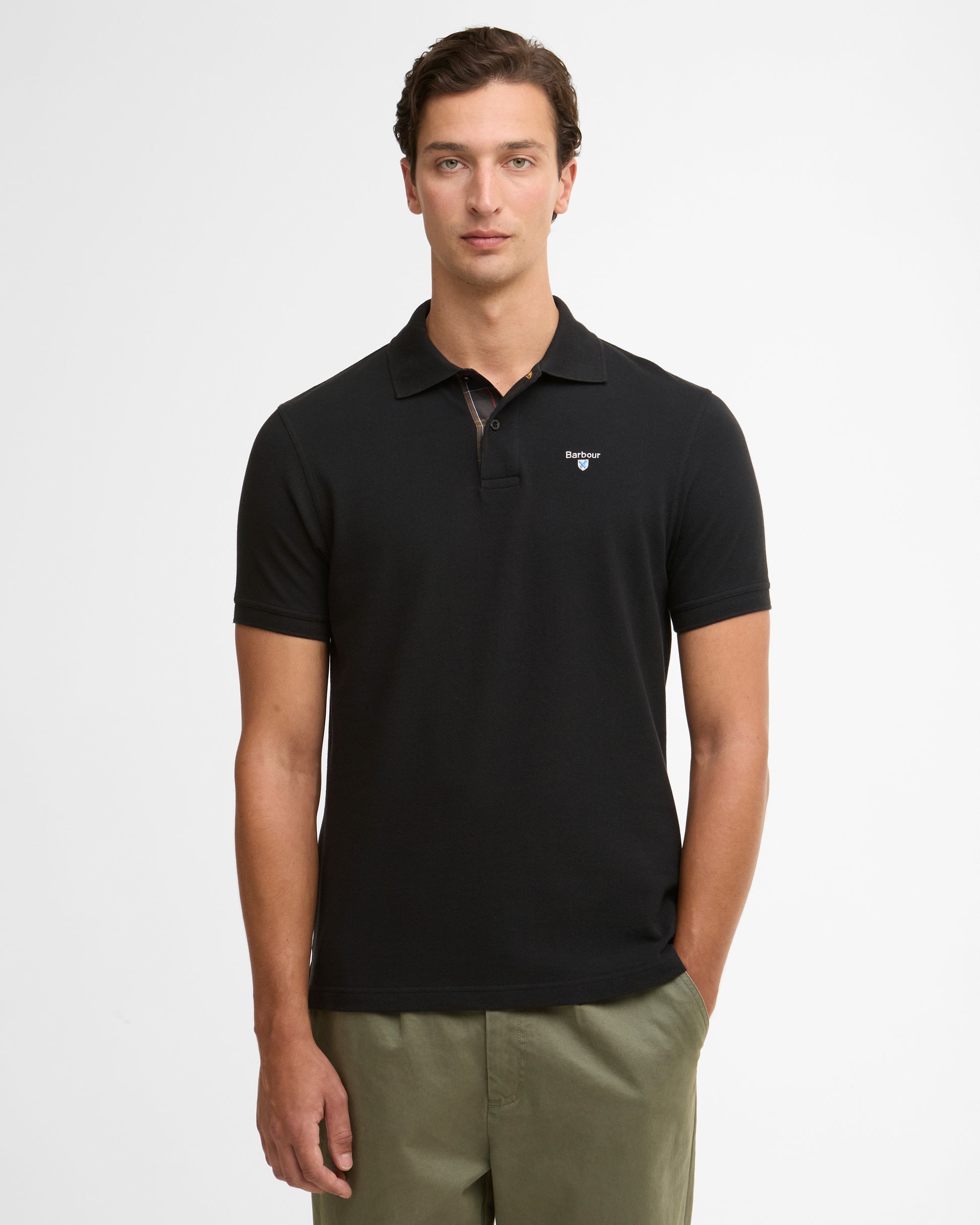 Barbour Tartan Pique Mens Polo - Black/Classic | CHO | Designer Mens Short Sleeve Polo Shirts