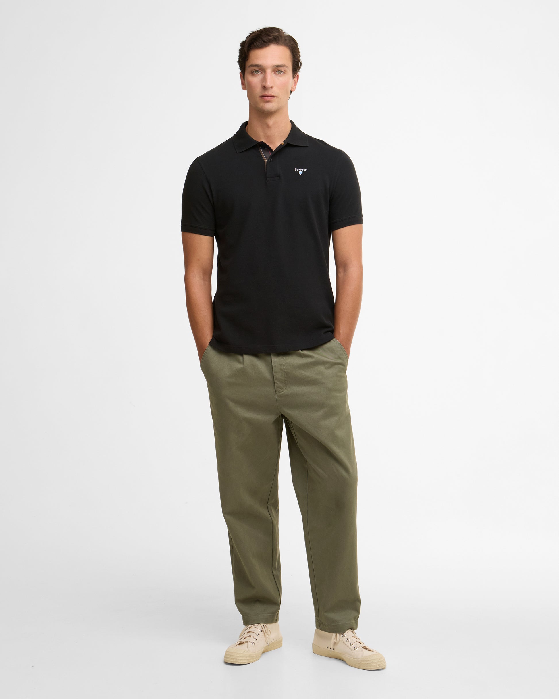 Barbour Tartan Pique Mens Polo - Black/Classic | CHO | Designer Mens Short Sleeve Polo Shirts