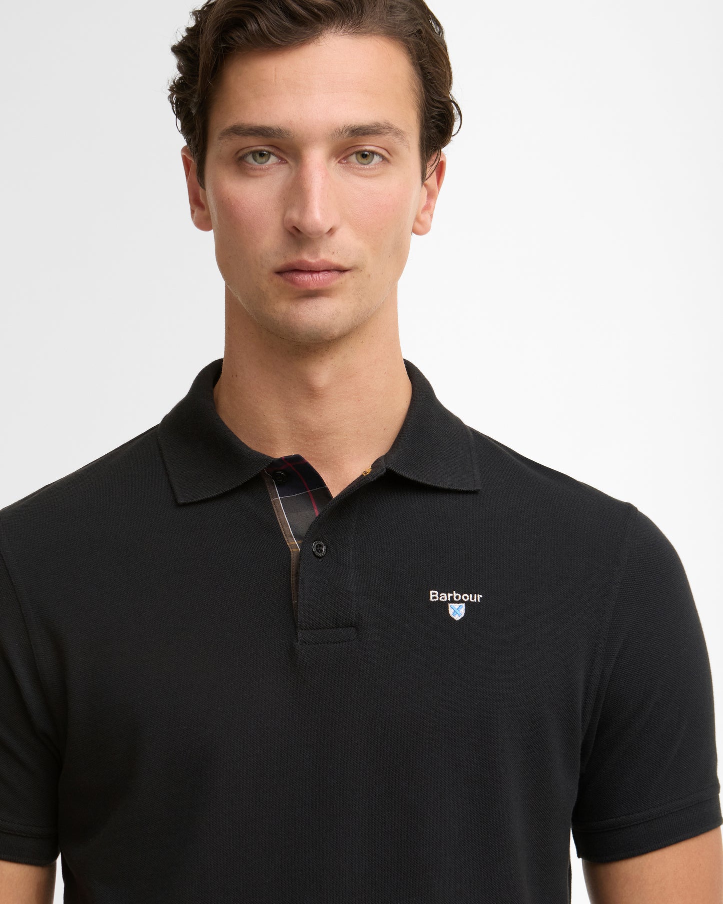 Barbour Tartan Pique Mens Polo - Black/Classic | CHO | Designer Mens Short Sleeve Polo Shirts