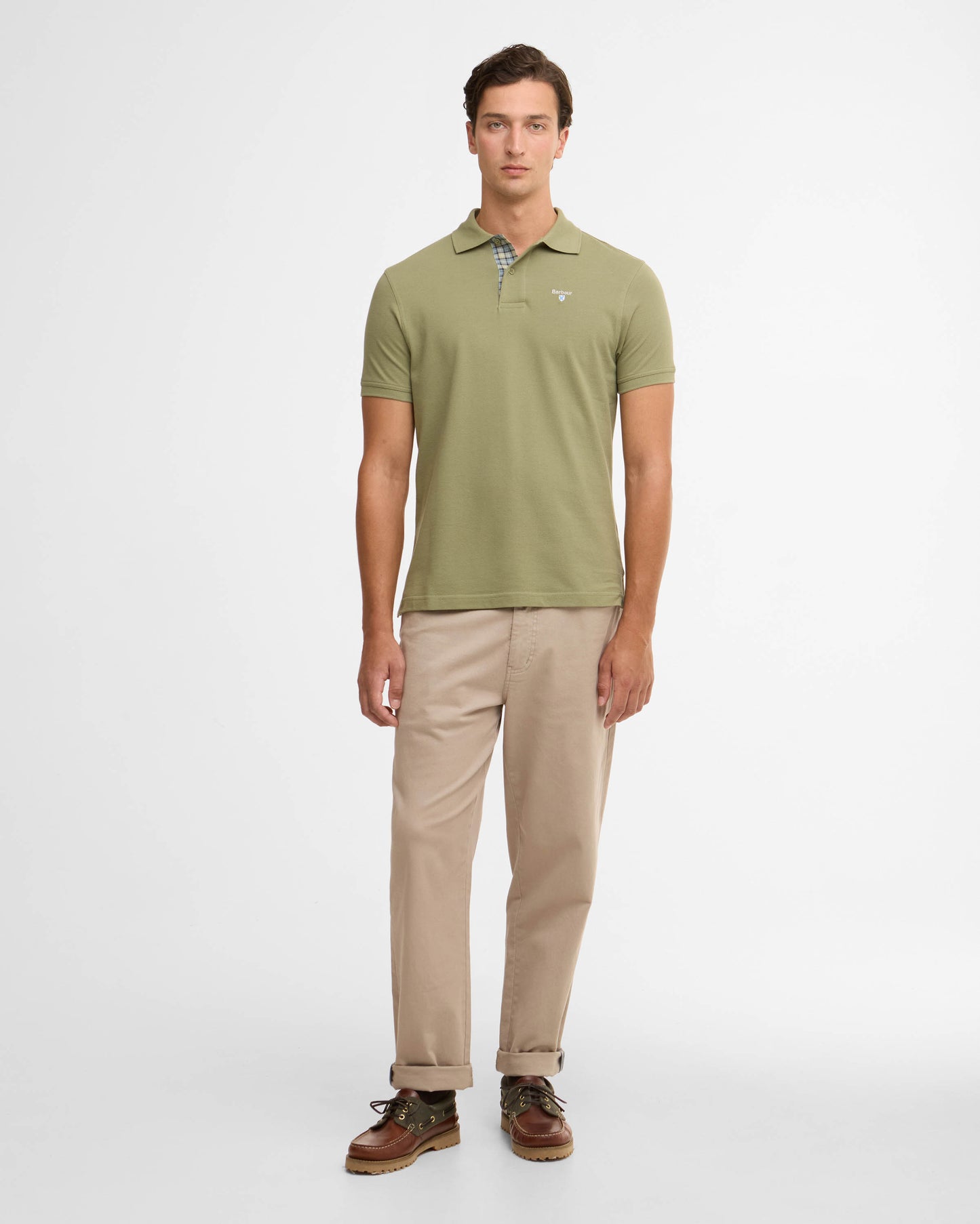 Barbour Tartan Pique Mens Polo - Laurel Green | CHO | Designer Mens Polo Shirts