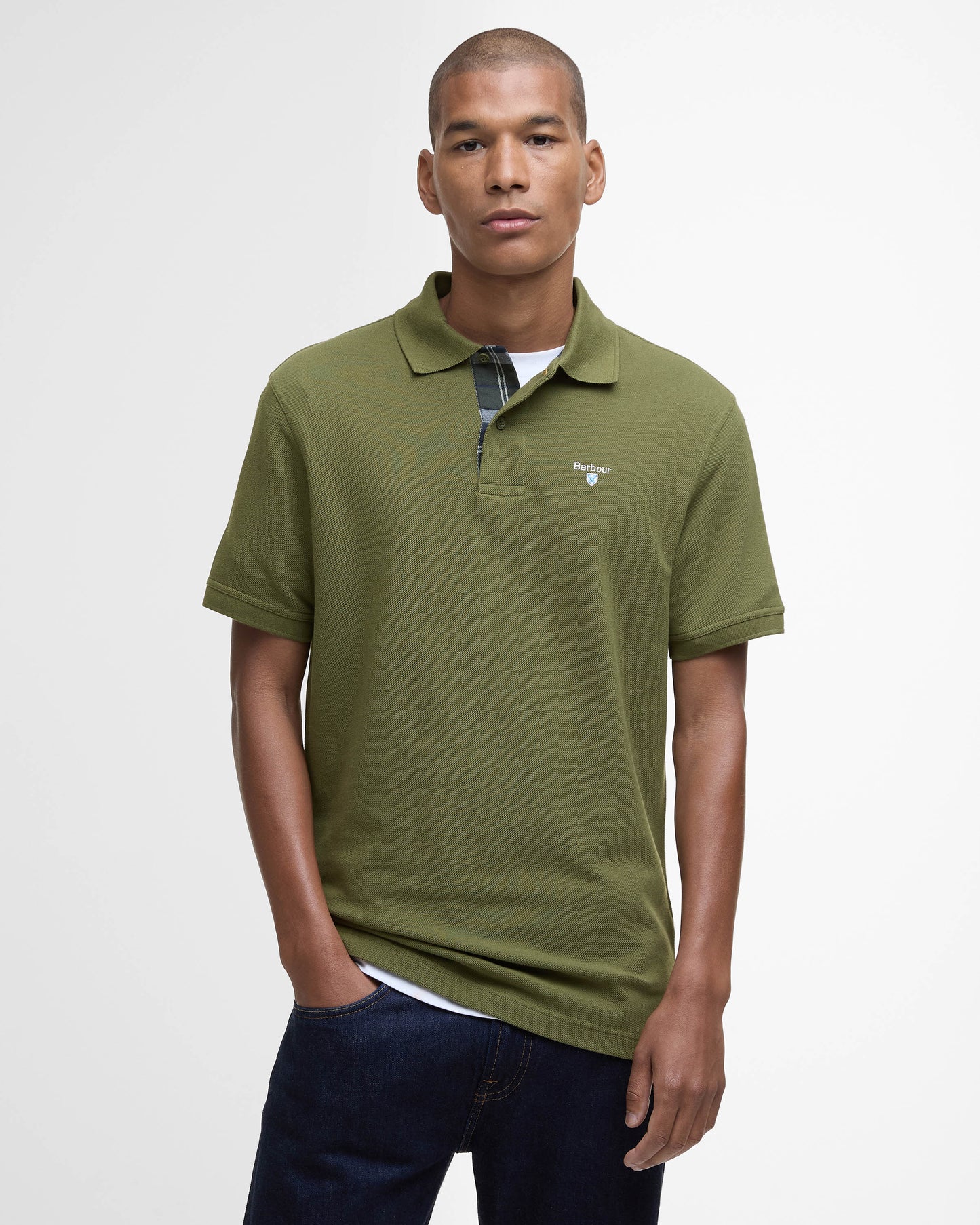 Barbour Tartan Pique Mens Polo - Winter Moss