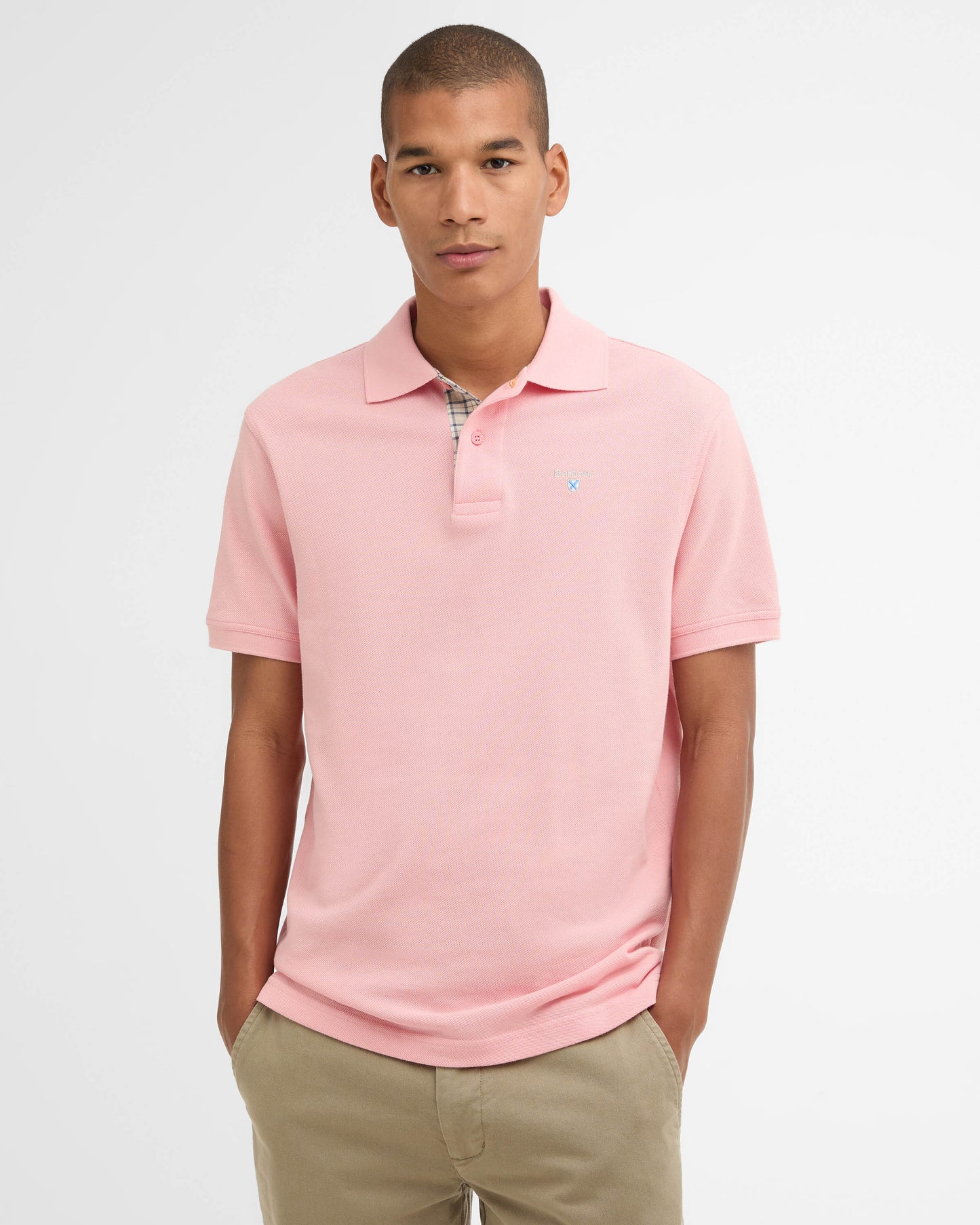 Barbour Tartan Pique Mens Polo - Mineral Pink