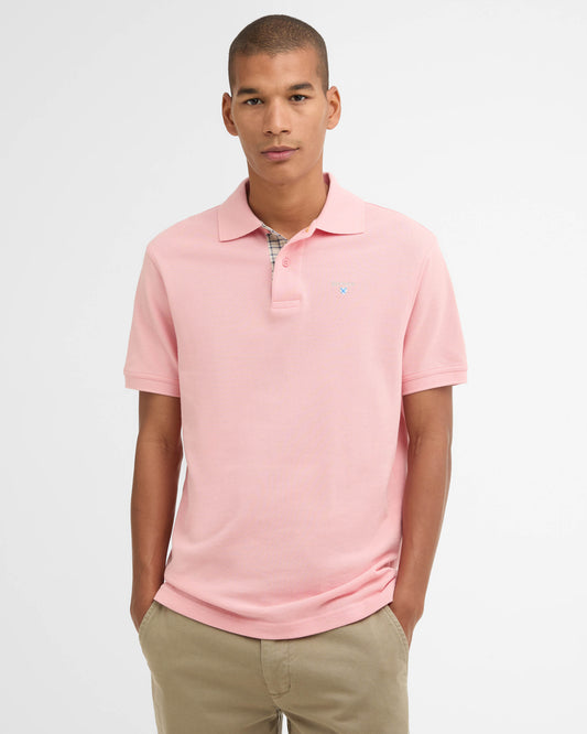 Barbour Tartan Pique Mens Polo - Mineral Pink | CHO | Designer Mens Polo Shirts