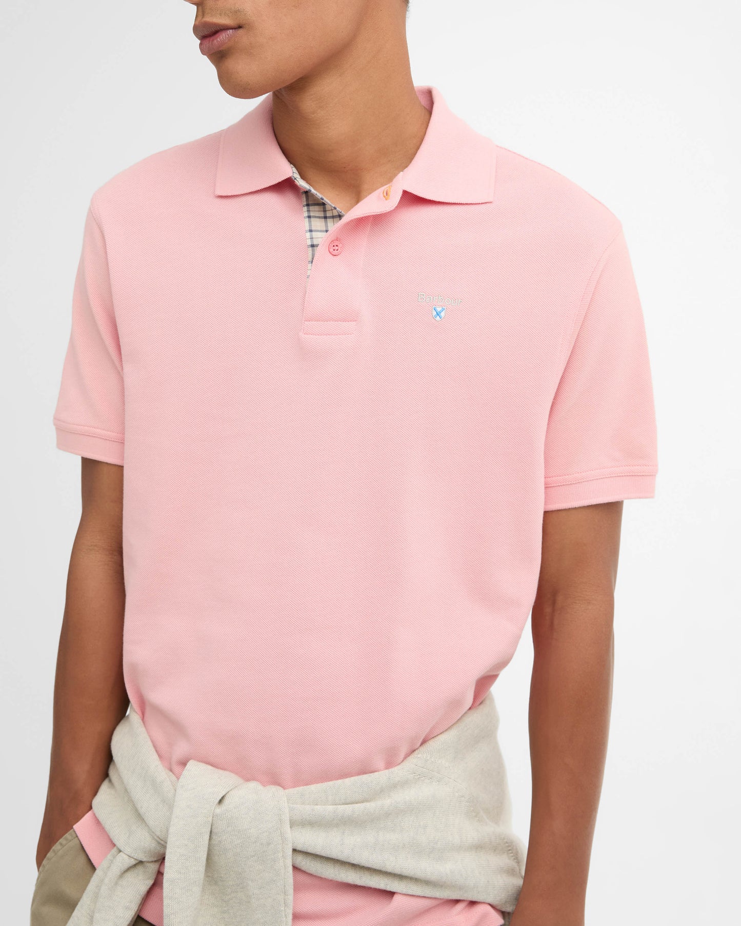 Barbour Tartan Pique Mens Polo - Mineral Pink