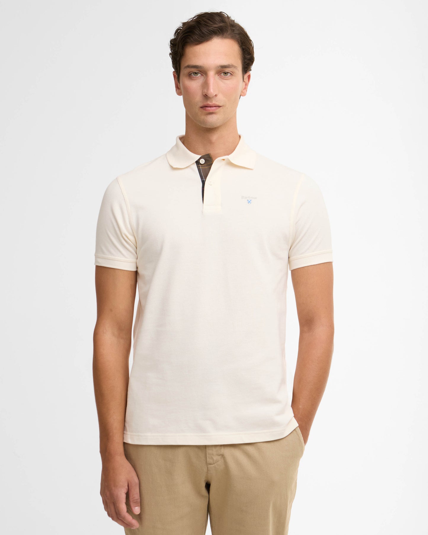 Barbour Tartan Pique Mens Polo - Whisper White/Classic