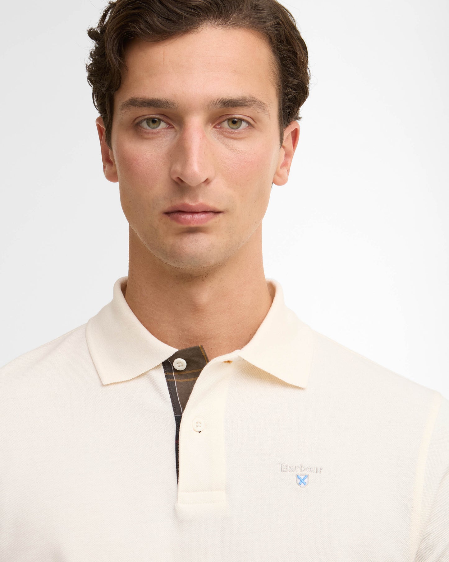 Barbour Tartan Pique Mens Polo - Whisper White/Classic