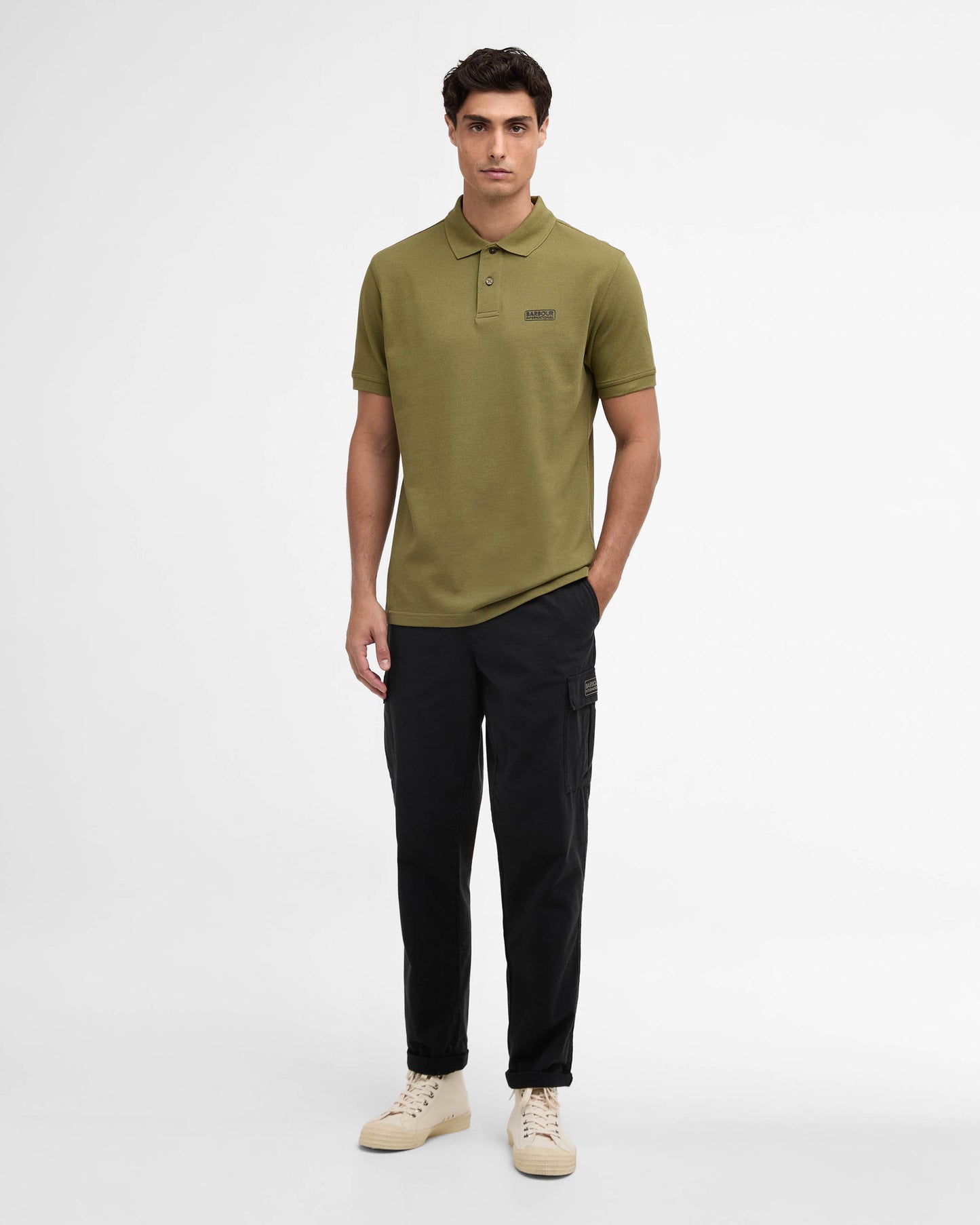 Barbour International Essential Short Sleeve Mens Polo - Cable Olive