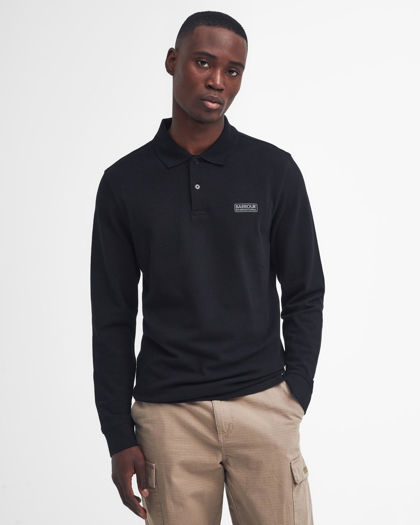 Barbour International Essential Mens Long Sleeve Polo - Black/Pewter