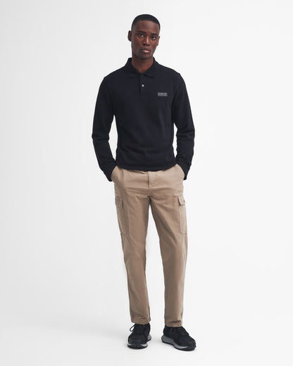 Barbour International Essential Mens Long Sleeve Polo - Black/Pewter