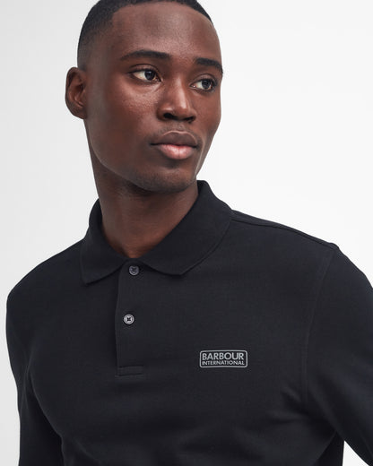 Barbour International Essential Mens Long Sleeve Polo - Black/Pewter