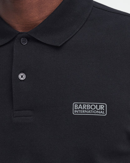 Barbour International Essential Mens Long Sleeve Polo - Black/Pewter