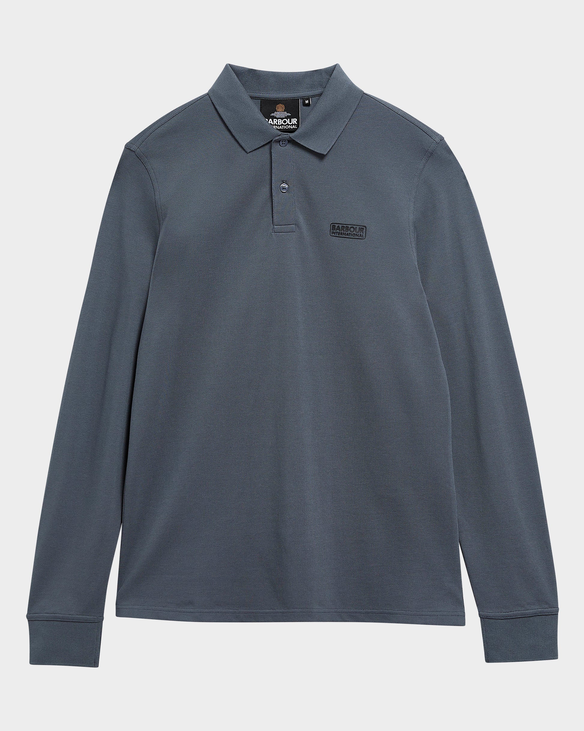 Barbour International Essential Mens Long Sleeve Polo - Washed Charcoal | CHO | Designer Mens Long Sleeve Polo Shirts